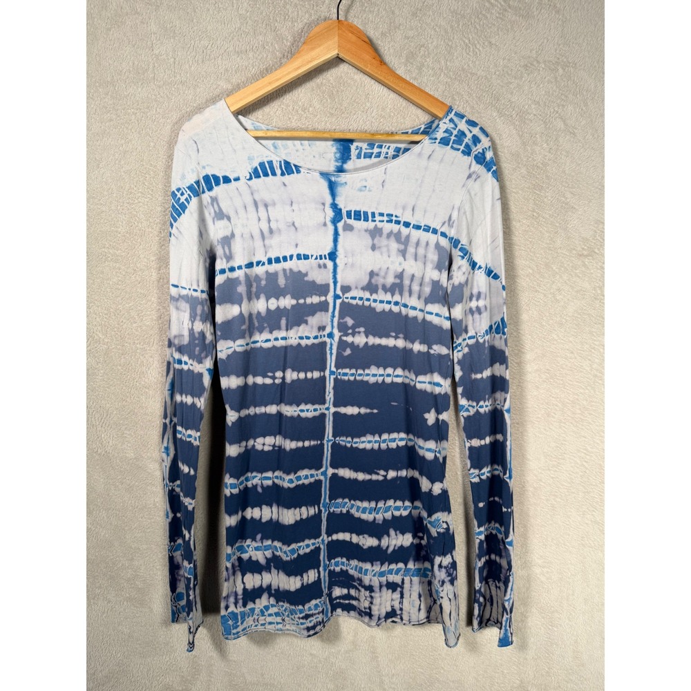 Hard Tail Forever Blue White Tie Dye Long Sleeve Top Large Shibori Cotton Top